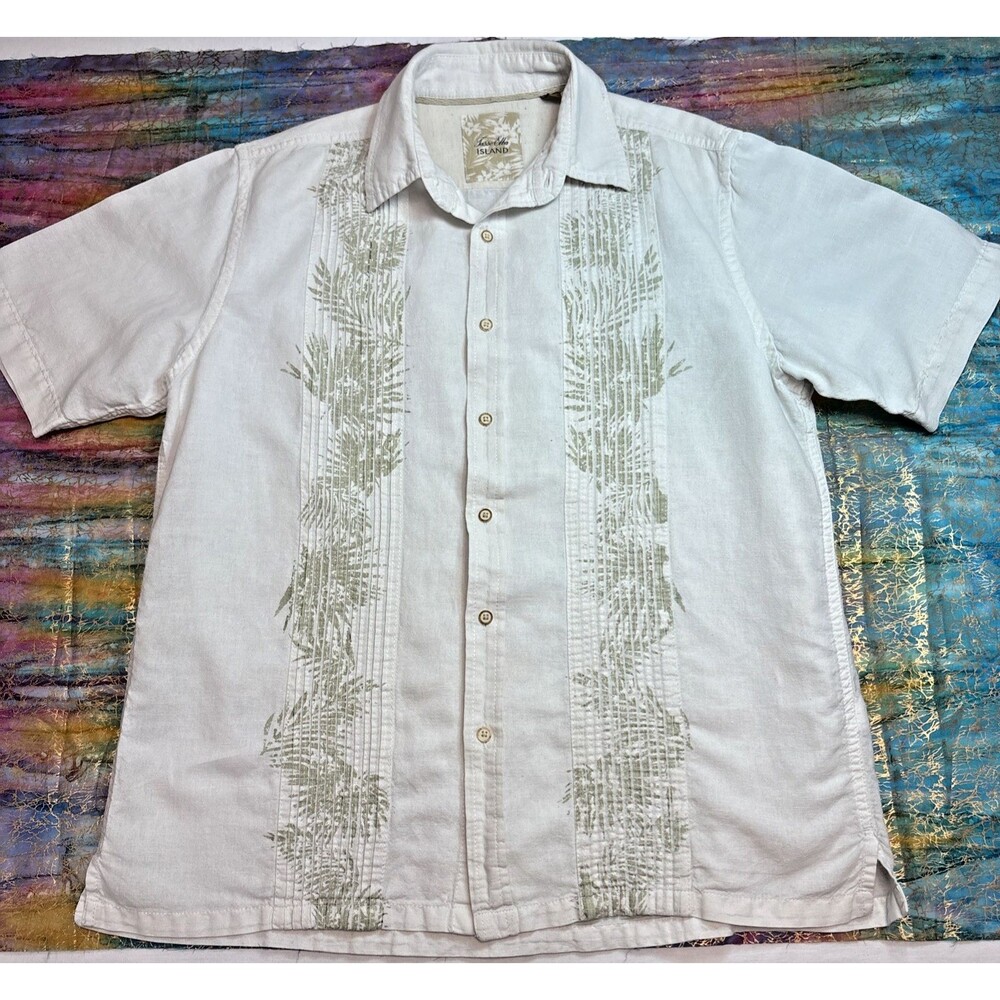 Tasso Elba Island Natural Linen Wooden Button Up Shirt Men's Size Medium 46"